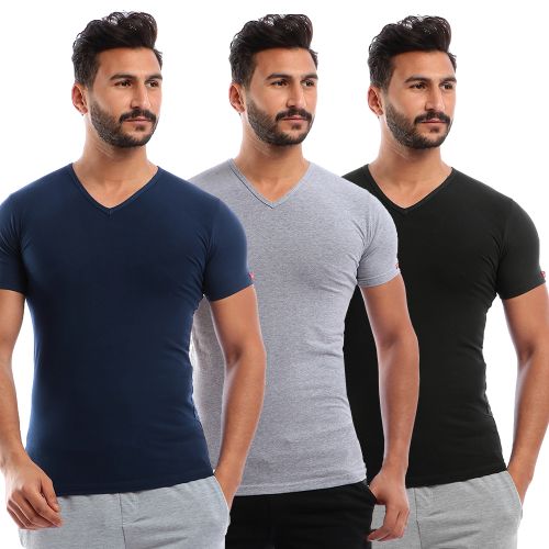 Cottonil set of 3 Stretch Under Shirt Short Sleeves V Neck - Multi color