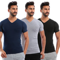 Cottonil set of 3 Stretch Under Shirt Short Sleeves V Neck - Multi color