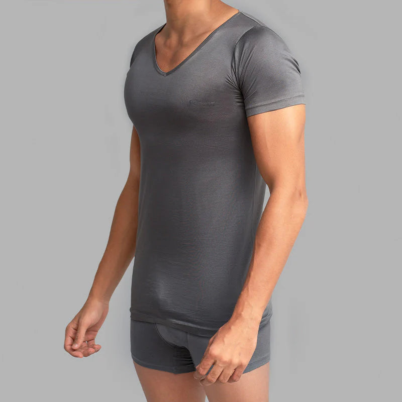 Cottonil set of 3 Mercerise Under Shirt Short Sleeves V Neck - Multicolor