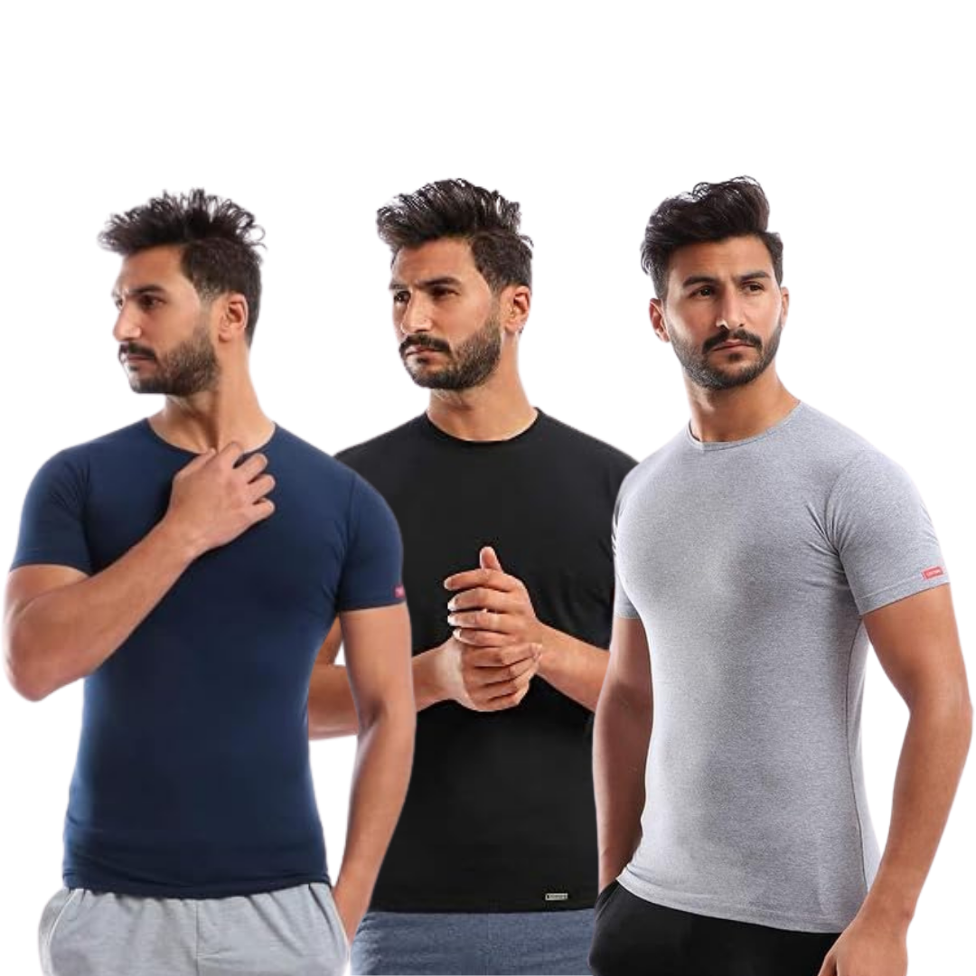 Cottonil set of 3 Stretch Under Shirt Short Sleeves O Neck - Multi Color