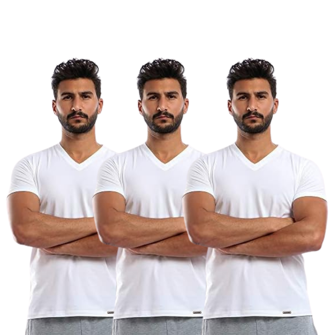 Cottonil set of 3 Combed Under Shirt Short Sleeves V Neck - White