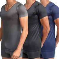 Cottonil set of 3 Mercerise Under Shirt Short Sleeves V Neck - Multicolor